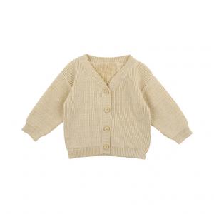 China 100% Cotton Custom Made Sweaters Neutral Baby V-Neck Rib Knitted Cardigan Button Front Drop Shoulder Sweater For Spring factory