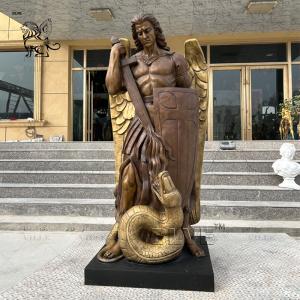 China Bronze St Saint Michael Statue Archangel Sculpture Slaying Snake Brass Metal Angel Warrior Outdoor Life Size on sale