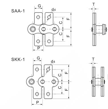 C2042 Double Side Cranked Link Chain Short Pitch K2 Attachment Chain