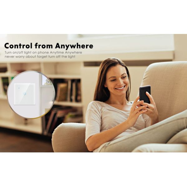 White 10A Wifi Wall Touch Switch 1 Gang Smart Light Switch With Remote Control