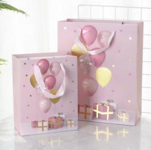 China Gold Stamping Party Balloon Gift Bags With Handle Pink Printed Logo factory