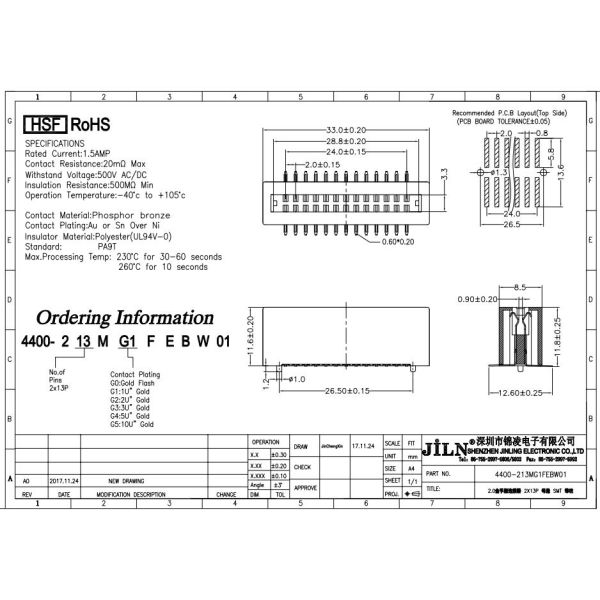 2mm Pitch Card Edge Connector , SMT Female Header Gold Plated For LED Screen