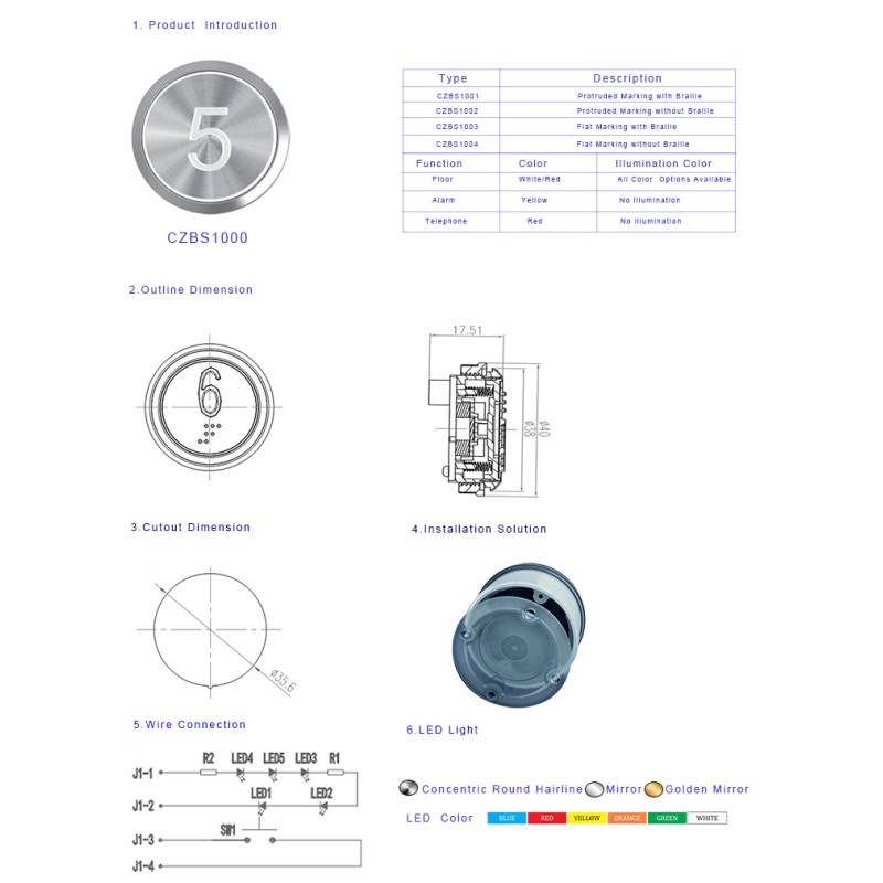 BST Elevator Push Button 12V/24V Elevator Lift Round Button Elevator Push Button