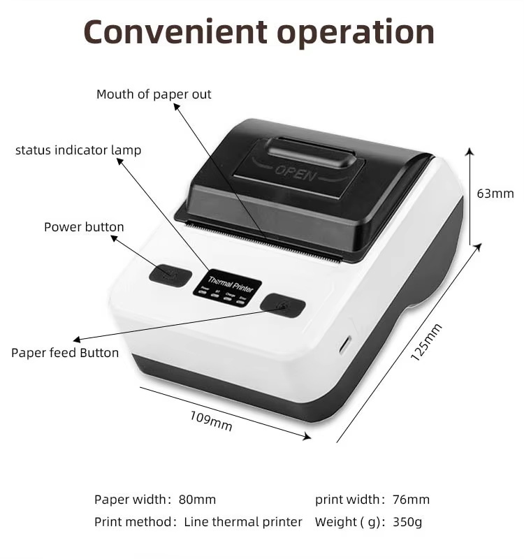 80mm Mini Bluetooth Thermal Receipt Printer High-Speed Wireless Printer for Small Businesses, Compatible with Android & Retail/Street Vendor/Office