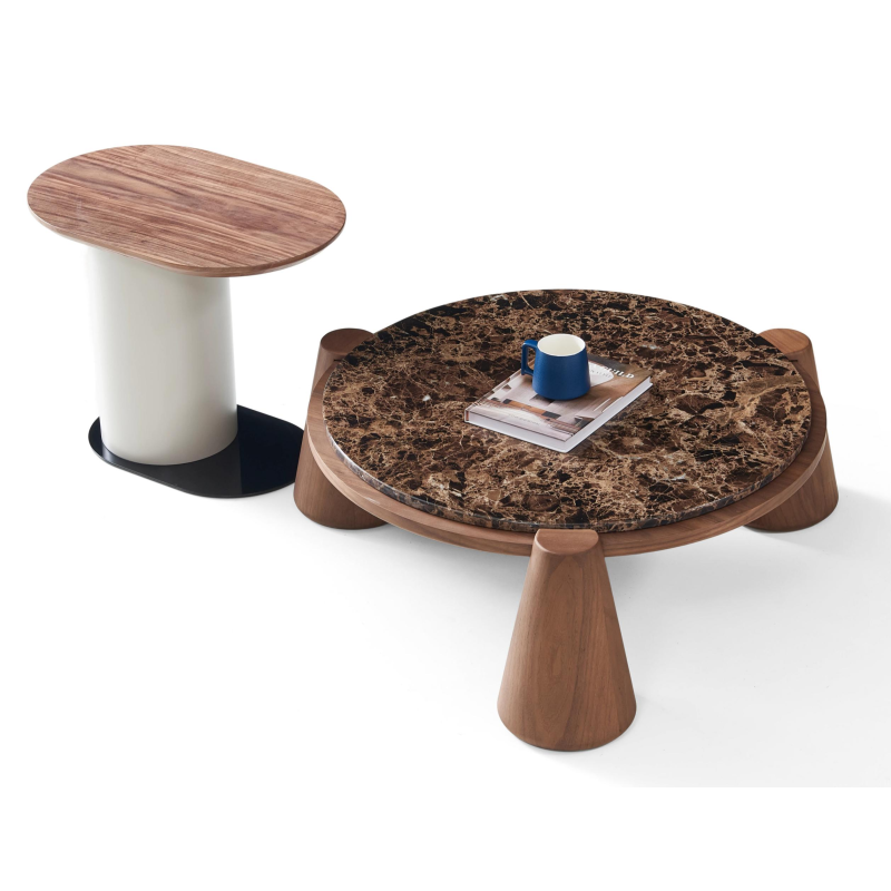 Black Walnut Marble Coffee Table Flexible Combination Side Table Set