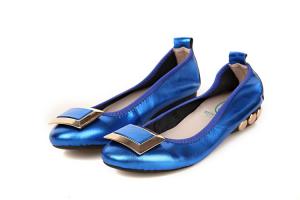 China hot sell women blue foldable flat ballet shoes goatskin brand shoes fashion customized shoes BS-03 factory