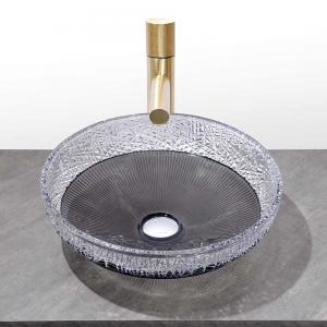 China 1 Hole Glass Vessel Basins With Optional Pop Up Drain Included Glass Sink on sale