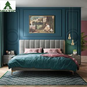 China Custom Size Wooden Double Bed Queen Platform King Size Fabric Bed Hotel Bedroom Furniture factory