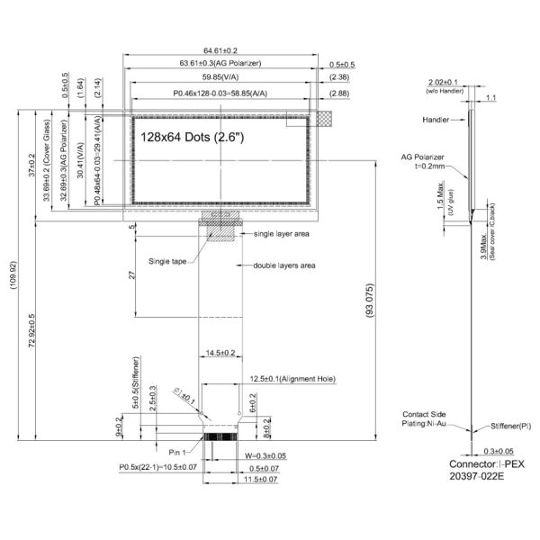 2.6 inch Yellow Oled Display 128x64 OLED Module 80 Cd/m2 Driver IC SSD1309