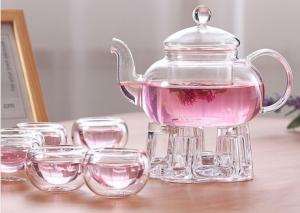 China Safe borosilicate Glass Tea Infuser Set Tea Warmer / Double Wall Teacups factory
