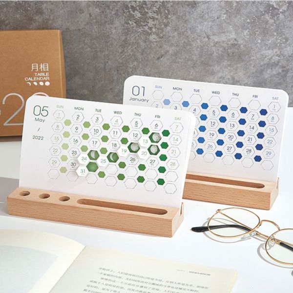 Custom Logo Wooden Printable Desk Calendar With Pencil Holder