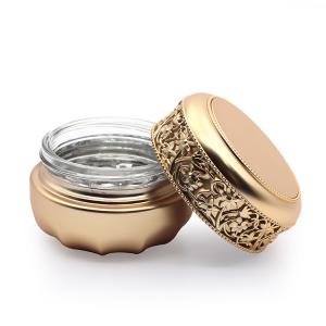 China Empty Luxury Glass Cosmetic Container Jar 30g 50g Gold Stamping Embossment Jar factory