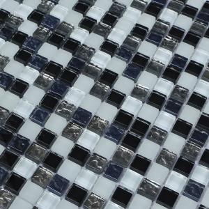 China 300x300mm mosaic glass tile sheets,glass mosaic bathroom tiles,black &grey & blue color mixed on sale