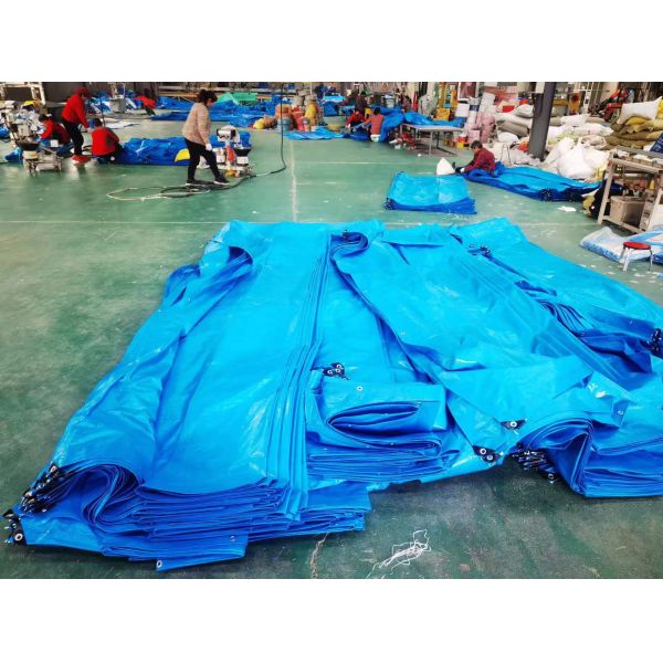 Anti UV Multiple Use Tarpaulin Sheet Durable Blue Laminated Woven Fabric
