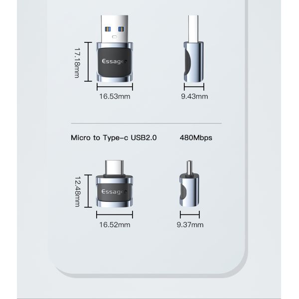 Essager Small 3A Fast Charging USB Female to Type-C Male OTG Adapter USB 3.0 Adaptor for Multiple Devices