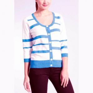 China Stripe Slub Yarn Knit Cardigan Sweater 100 Cotton Material Careful Washing factory