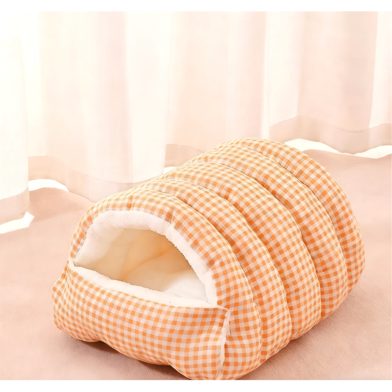 Checkered Enclosed Wool Soft Cat Bed with Removable Washable Plush Lining Comfortable Pet Furniture for Cats Cozy Resting Space