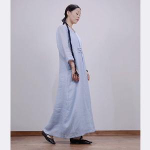 China 160gsm Ready Made Garments Pure Linen Tall Dress Long Sleeve Ankle Length on sale
