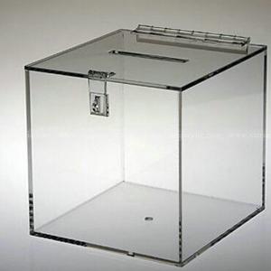 China Crystal Clear Cam Lock Acrylic Donation Box Ballot Box with Clasp and Hasp on sale