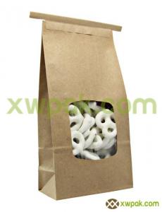 China Clear Window Bleached Kraft Paper Tin Tie Bags With Square Bottom For Snack Food factory