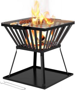 China Outdoor Heating Trapezoid Metal Wood Burning Firepit Stove with BBQ and Picnic Finish on sale