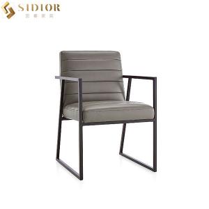 China Luxury Metal Frame Leather Restaurant Chairs 82cm Grey Pu Dining Chair factory