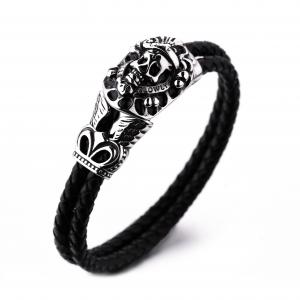 China Man's leather bracelet man's stainless steel skull magnetic clasp bracelet on sale