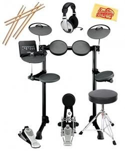 Yamaha DTX450K Electronic Drum Set Bundle with Drum Throne, Drum Sticks, Headphones, and Polishing Cloth