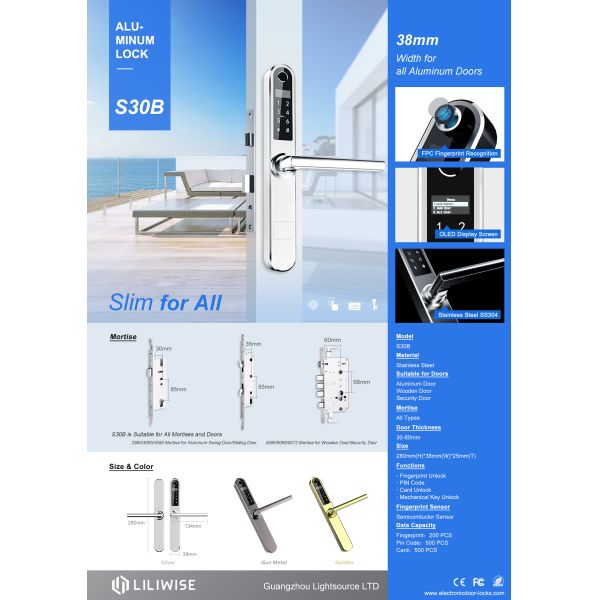 Durable Aluminium Door Lock Finger Scan Button Digital Panel Electronic Screen Operation