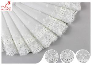 China White Cotton Lace Fabric / Eyelet Lace Trim Ribbon With Floral Lace Scalloped Edge DTM Color Dyeing factory