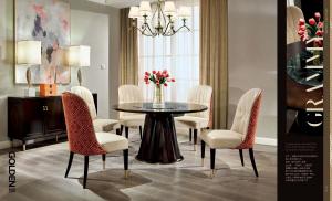 China American leisure style Dining room furniture set of Circle Table with Upholstery chairs and Dining buffet cabinets factory
