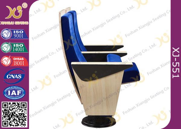 China Maple Veneer Blue Upholstered Auditorium Chairs With Heater Air Output Under Seat Pad factory
