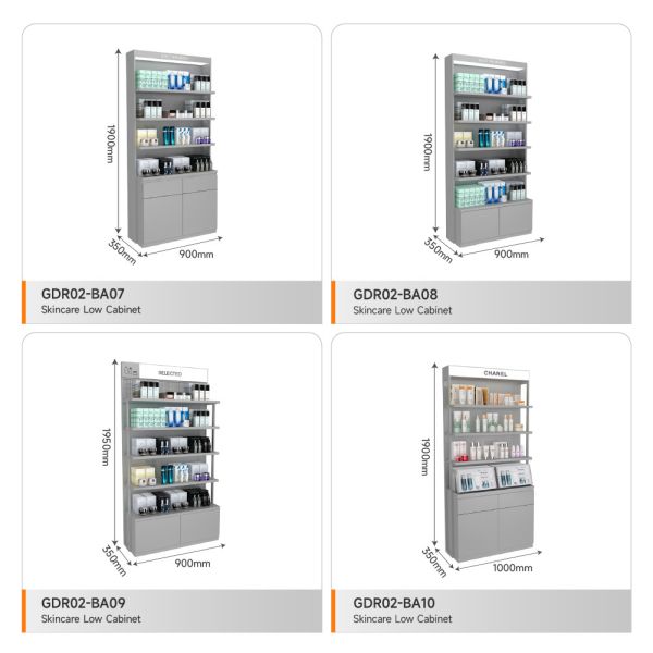 Beauty Store Table Grey Transparent High Cabinet With Double-Sided Light Box Containing Iron For Customized Shop Fitting And Branded Shop Display