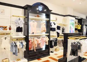 China Durable Kids Retail Clothing Fixtures Garment Shop Wood Adjustable Shelves factory